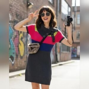 Oxygen colorblock knit sweater dress, Buttoned turtleneck, Size S